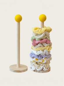 Wooden Hair Tie Organizer Rack With Yellow Lid, Cute Desktop Hair Accessory Display Stand, Space-Saving Vanity Table Storage Decor - Multicolor - View 4