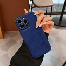 個性化手機殼 適用於 iPhone 17 16 15 14 13 12 11 Pro Max 17 Air 16 15 14 Plus 及 Galaxy S25 S24 S23 S22 Ultra Plus，可自訂姓名或字母，3D 雕刻金屬字母與熱壓工藝，奢華商務 PU 皮革背蓋，情人節、生日、節日送給親友的完美禮物 - 藍色 - 查看 5