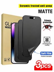 BOLLYMORE Shockproof Privacy Screen Protector Matte Ceramic 3pcs Matte Ceramic Privacy Screen Protector, Compatible With IPhone 17 Pro Max/17 Pro/17/Air/16 Pro Max/16/16 Pro/16 Plus/14 Pro Max, 9H+ Scratch-Resistant, Sensitive Touch, Compatible With Phone Cases, Includes Cleaning Kit, High-Quality 9H+ Ceramic Film Spring Birthday Gift - Black - View 8