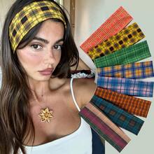 1pc Retro Colorful Plaid Headband, Fashion Street Style Sporty Elastic Headwrap, Polyester Material - Multicolor - View 8