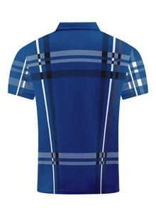 Dynamic Plaid Pattern Symbolizing Confidence And Modern Energy With Contrasting Lines Reflecting Strength And Focus 3D Printed Boys POLO Shirt For Men Casual Short Sleeve Classic Collar - Multicolor - View 2