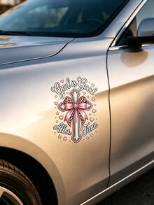 5.12-Inch Cross Decal Sticker With "God Is Always Good" Text, Waterproof Removable Vinyl Window Sticker With Cute Butterfly & Leopard Print Pattern, Christian Car Decoration Suitable For SUV, Truck, Bumper, Car Exterior And Room Wall - Sticker - View 10