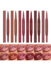 LANGMANNI Juego de 12 colores de lápiz delineador de labios y barra de labios 2 en 1, barra de labios mate y delineador de labios de doble extremo, maquillaje de labios resistente al agua y de larga duración para uso diario y de fiesta - 12 colores - Ver 4
