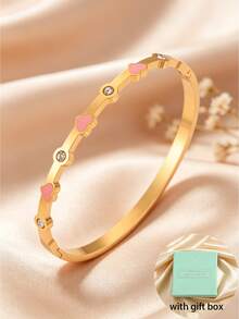 Camhanno 5/1 món - Bộ vòng tay nữ màu hồng nhẹ nhàng, vòng tay thép không gỉ mạ vàng 18k đính đá zirconia không phai màu, hộp quà sinh nhật và lễ hội - vàng 2 - Xem 11