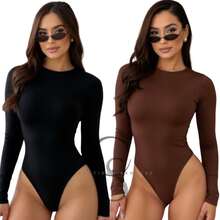 Kit 2 Suplex Bodysuit Long Sleeve Second Skin Crew Neckline Bory Long Sleeve Plain - 棕色 黑色 - 查看 1