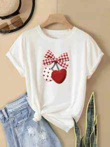 Dos corazones unidos con lazos rojos transmiten ternura alegría y pasión representando el amor sincero y la energía positiva camiseta de mujer casual para uso diario cómoda y atractiva - Blanco - Ver 6