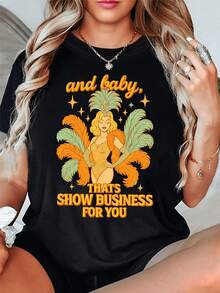 Elegant Female Figure Surrounded By Colorful Feathers Symbolizing Energy, Confidence, Glamour And Joy With An Artistic Retro Touch. Modern And Comfortable Women's T-Shirt, Ideal For Standing Out With Attitude - 黑色 - 查看 6