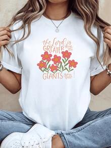 Pink Flowers Symbolizing Inner Strength And Hope That Blossoms In The Face Of Challenges, With An Inspirational Spiritual Message. Comfortable Casual Women's T-Shirt For Everyday Wear. - 白色 - 查看 1