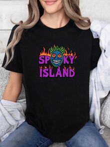 Mystic Fire With A Smiling Blue Face Surrounded By Orange Flames Symbolizing Free Energy And Adventurous Spirit. Modern And Comfortable Women's T-Shirt For Casual Wear - 黑色 - 查看 1
