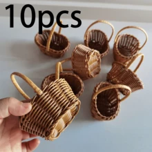 1個/2個/5個/10個迷你仿藤編手提竹籃，森系裝飾擺件，適用於多種場景，細膩質感搭配自然鄉村風，小巧圓形帶手柄，可愛靈動，可用於放置乾花、多肉植物或小型盆栽，瞬間提升桌面與窗台的清新感 - A - 查看 17