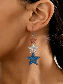 2 đôi bông tai hình ngôi sao dài, phóng đại, thời trang dành cho nữ, thích hợp cho ngày Quốc khánh 4 tháng 7. - Đầy màu sắc - Xem 3