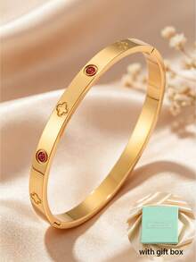 Camhanno 5/1 món - Bộ vòng tay nữ màu hồng nhẹ nhàng, vòng tay thép không gỉ mạ vàng 18k đính đá zirconia không phai màu, hộp quà sinh nhật và lễ hội - vàng 2 - Xem 6