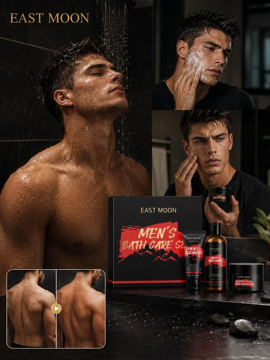 EAST MOON Men's Bath Skincare Set Multi-Purpose Cleansing Moisturizing For Face Body Remove Dirt And Excess Oil Keep Skin Fresh And Not Tight Improves Uneven Skin Tone Repair And Strengthen Skin Barrier Christmas Gift Birthday Gift Set Gift For Husband
