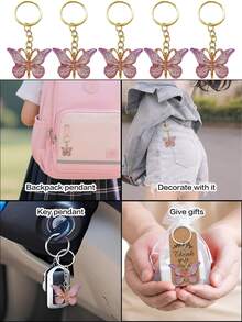 15/3pcs Purple Butterfly Keychain Set, Includes Butterfly Shaped Keychains, Thank You Cards, White Bags, Wedding Party Decor, Bridesmaid Gifts, Bridal Shower Favors, Wedding Souvenirs, Suitable For Wedding Guest Gifts Or Favors, Perfect For Gifting - Multicolor - View 5