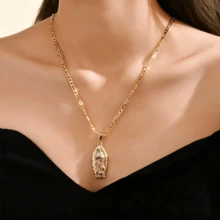 1pc Our Lady Of Guadalupe Necklace Vintage Gold - Plated Colorful Pendant Prayer Protection Accessory For Women - Guadalupe - View 8