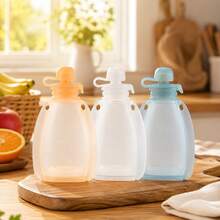 3pcs/2pcs/1set Reusable Baby Food Pouches, Silicone Milk Bags, Squeeze Style Food Storage Bags, Refillable & Washable, Suitable For Yogurt, Apple Sauce - Multicolor - View 16