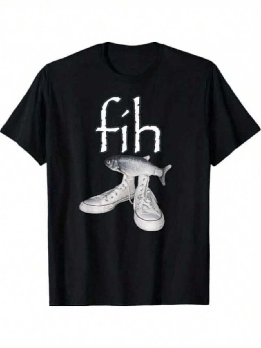 Fish Wearing White Shoes Symbolizing The Freedom To Go Beyond Fusing Marine Nature With Urban Youthful Energy. Comfortable And Modern Women's T-Shirt For Everyday Wear - 黑色 - 查看 1