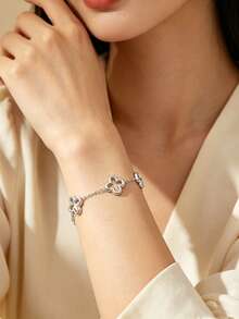 VceTd 1 Set de Joyas de Acero Inoxidable con Diseño de Elemento de Trébol de Moda, Adecuado para Uso Diario o Ir al Trabajo de Mujeres, También Hace un Gran Regalo para Amigos - Plateado - Ver 7
