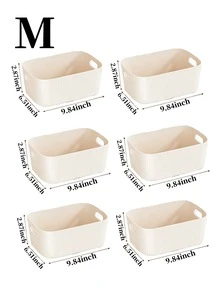 1/3/6pcs Beige Plastic Storage Bins With Handles, Cosmetic Storage Box, Toy Storage Box, Stackable Storage Container, Suitable For Organizing, Shelves, Home, Kitchen, Office, Closet, Game Room - Cream Yellow - View 13