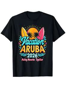 Plus Size Women's T-Shirt, Sizes 0XL-5XL, New Year's Gift 2026, Matching T-Shirt For Family Vacation In Aruba 2026, For Summer Vacation. - 黑色 - 查看 8