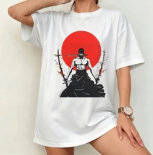 Zoro "Three Swords" Samurai Anime T-Shirt | Gender-Neutral Oversized One-Piece Fan Shirt White - White - View 11