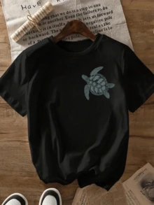 Tortuga marina simboliza la tranquilidad del océano y la fuerza interior que guía el espíritu hacia la armonía y la protección de la naturaleza camiseta de mujer casual cómoda para uso diario - Negro - Ver 1