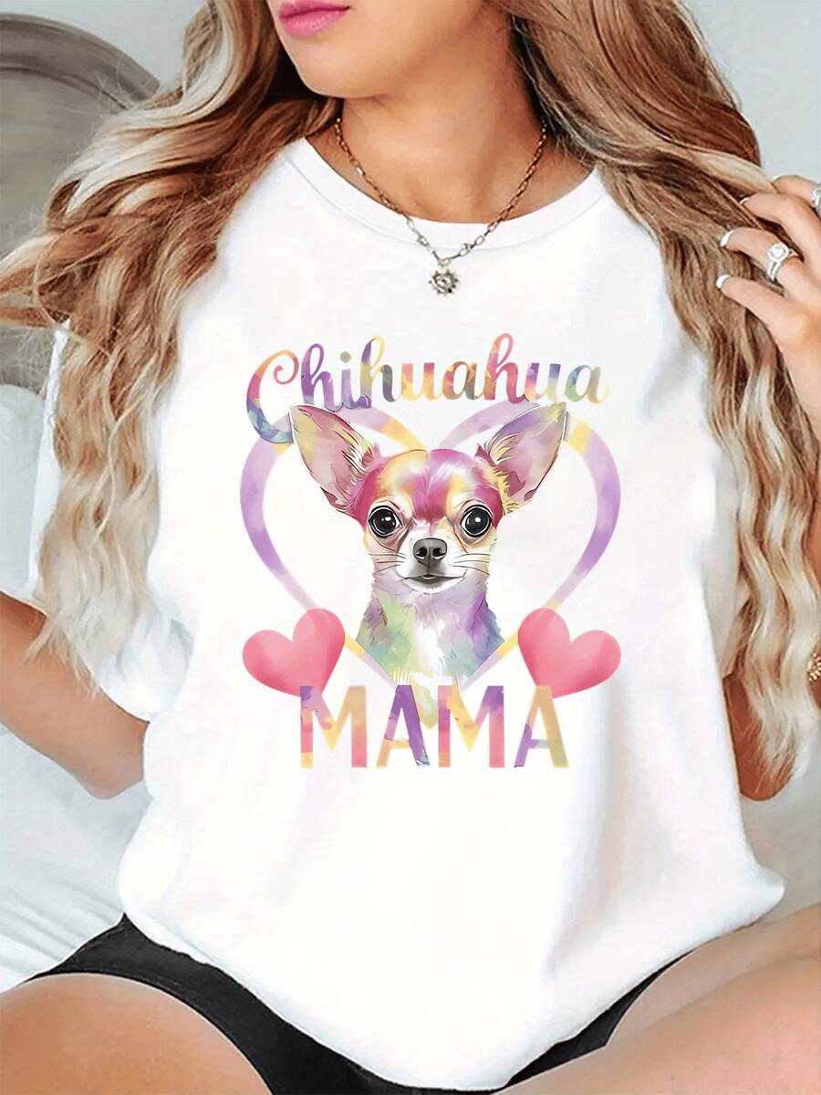 Heart With A Chihuahua Puppy Surrounded By Pastel Tones, Symbolizing Tenderness, Loyal Love, And Affection For Pets. Ideal For Women Who Love Animals. Casual, Comfortable, And Modern Women's T-Shirt. - 白色 - 查看 1