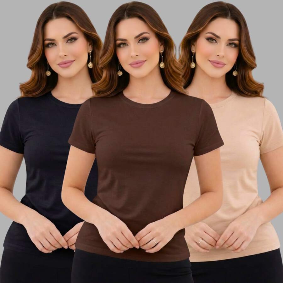 Kit Of 3 Basic Women's Suplex Blouses - Black-brown-nude - View 1