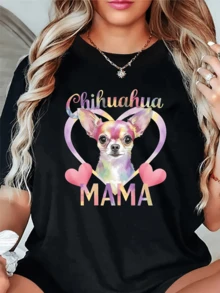 Heart With A Chihuahua Puppy Surrounded By Pastel Tones, Symbolizing Tenderness, Loyal Love, And Affection For Pets. Ideal For Women Who Love Animals. Casual, Comfortable, And Modern Women's T-Shirt. - 黑色 - 查看 1