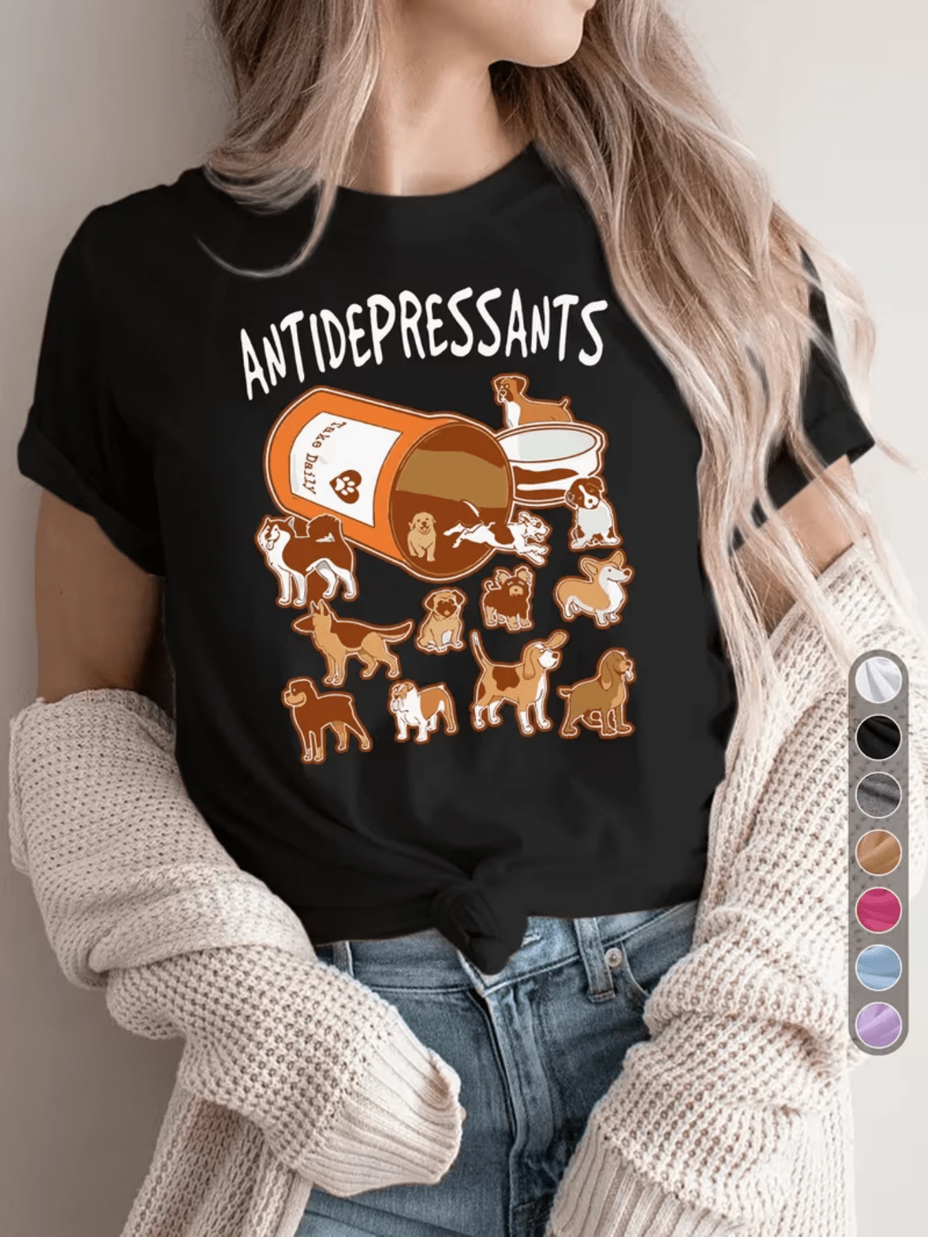 Open Jar Spilling Adorable Puppies Symbolizing Joy, Hope, And Unconditional Love, Reminding Us That Pets Can Heal The Soul And Bring Smiles. Women's Casual, Comfortable, And Fun T-Shirt - 黑色 - 查看 1