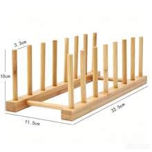1pc Multi-Layer Wooden Kitchen Storage Rack, 6-7 Compartments Optional Heavy Duty Dish Drying Rack, Space-Saving Multi-Functional Organizer For Bowls, Plates, Cups, Pots, Pans, Stable A-Frame Design Anti-Tip, Rounded Edges Anti-Collision, Modern Farmhouse Style Fits Various Kitchen Decors, Durable Solid Wood Material With Strong Load-Bearing Capacity, Easy Assembly Without Complex Tools - Multicolor - View 3