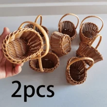 1個/2個/5個/10個迷你仿藤編手提竹籃，森系裝飾擺件，適用於多種場景，細膩質感搭配自然鄉村風，小巧圓形帶手柄，可愛靈動，可用於放置乾花、多肉植物或小型盆栽，瞬間提升桌面與窗台的清新感 - A - 查看 18
