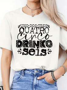 Large Numbers And Fun Phrases Evoke The Latin Celebration And Joyful Atmosphere Of Mexican Parties With A Positive Spirit And Youthful Energy. This Modern, Comfortable, Casual Women's T-Shirt Is Perfect For Everyday Wear. - 白色 - 查看 8
