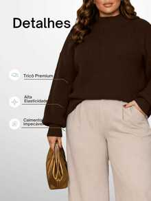 Women's Plus Size Knit Blouse, Long Sleeves, Elegant, Basic, Casual, Comfortable For Cold Weather - Rỉ Nâu - Xem 4