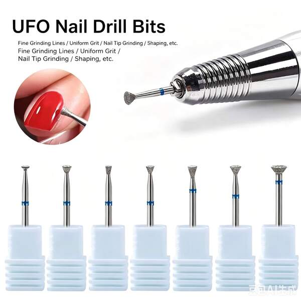 7 Pcs Small Flying Saucer Nail Drill Bit, Pre- For Both Sides, Glue Overflow Removal, Cuticle Removal, Flat Head Grinding Bit