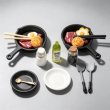 Miniature Dollhouse Kitchen Miniature Simulation Cookware Food Play Models Frying Pan Resin Accessories Simulated Steak, Pasta, Oil Bottle, Dollhouse Kitchen Scene, Restaurant Model, Play Kitchen Model, Miniature Scene Decorations, Simulated Cookware Food Play Set - Multicolor - View 3