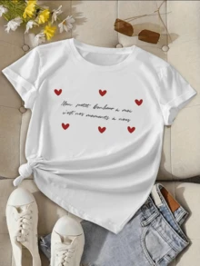 Red Hearts Expressing Tenderness And Happiness Accompany A Romantic Phrase Celebrating Unique Shared Moments And Sincere Love. Comfortable Casual Women's T-Shirt For Everyday Wear - 白色 - 查看 1