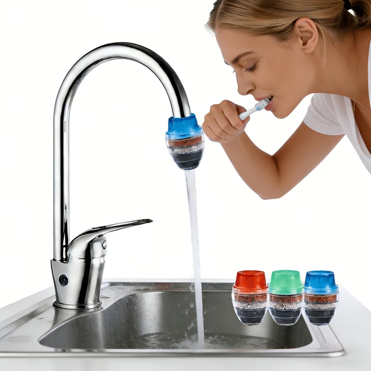Faucet Water Filter, Purifies Water For Brushing Teeth And Washing Face, Reduces Chlorine And Heavy Metals, Improves Water Quality, Easy To Install Faucet Attachment - Multicolor - View 1