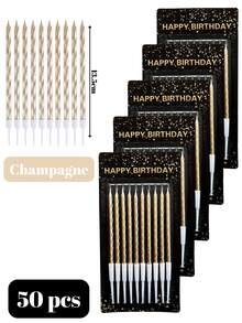 10/40/50 pcs Velas de Cumpleaños en Espiral Largas y Delgadas, Creativas y Coloridas, para Decoración de Pasteles - champagne 10 pcs - Ver 2
