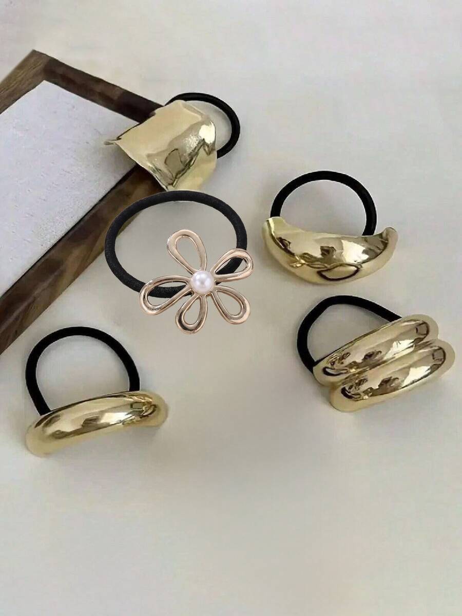 Juego de 1/5/7 piezas de coleteros elásticos de metal estilo minimalista y moderno - Multicolor - Ver 1