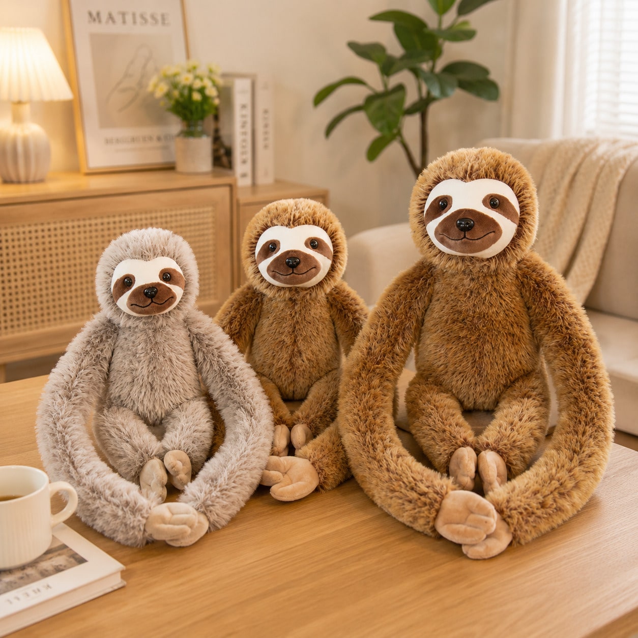 Peluche di bradipo con braccia lunghe 50cm/77cm, morbido e soffice, marrone/grigio, con design a gancio e asola per appendere facilmente, adatto per