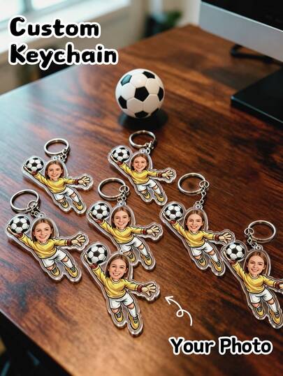 Chaveiro de acrílico personalizado com foto (1/3/5), chaveiro personalizado com goleiro de futebol em desenho animado, chaveiro personalizado com foto para fãs, pingente para bolsa com tema esportivo, presente para amantes do futebol, chaveiro personalizado com foto, chaveiro de acrílico, chaveiro personalizado com retrato em desenho animado, presente de formatura