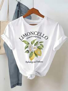 Ramas de limón con flores blancas simbolizan frescura energía positiva y verano mediterráneo evocando la esencia del licor tradicional italiano Limoncello camiseta de mujer casual moderna perfecta para días soleados y paseos relajados - Blanco - Ver 1