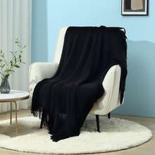 泡泡沙发毯、时尚毛绒毯、办公室午睡毯、空调罩毯、民宿装饰床尾围巾 - 黑色 - 查看 2