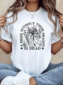 Majestic Dragon Surrounded By Mystical Symbols That Evoke Power, Wisdom And Eternal Fire With Details That Represent The Union Between Fantasy And Strength. Modern, Comfortable Women's T-Shirt With A Magical Touch - 白色 - 查看 6