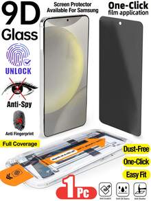 1pc Anti-Spy Tempered Glass Screen Protector With Auto Dust Removal, Fit For Samsung Galaxy S25 6.2 Inch, Full Coverage Anti-Peeping Tempered Glass Film, Bubble-Free Installation, 9H Hardness, Ultrasonic Fingerprint Unlock, Includes Installation Kit, Compatible With Phone Case - Black - View 1