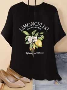 Lemon Tree Branches With White Flowers Symbolize Freshness, Vitality, And Positive Energy On Sunny Days. Comfortable, Casual Women's T-Shirt With A Refreshing Message, Ideal For Everyday Wear. - 黑色 - 查看 8