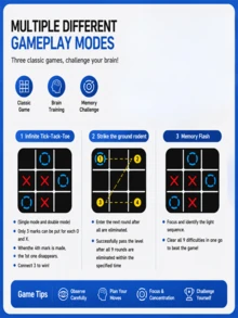 Kids Touchscreen Tic-Tac-Toe Game Console – 4 Modes (Single/Two-Player/Memory/Whack-A-Mole) | Brain & Hand Coordination Puzzle Toy | Desktop Electronic Learning Game For Ages 3+ | Birthday Gift For Boys & Girl - Multicolor - View 5