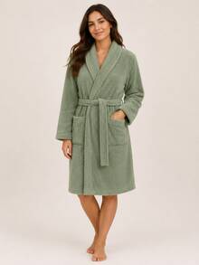 Unisex Warm Winter Bathrobe, One Size, Long Sleeves - Green - View 3