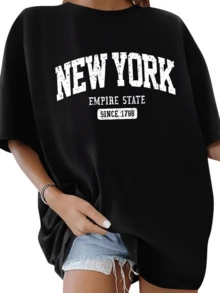 Text Celebrating The Urban Energy Of New York And The History Of The State, A Symbol Of Strength And Freedom Since 1788. Comfortable, Modern Women's T-Shirt, Ideal For Everyday Wear. - 黑色 - 查看 8
